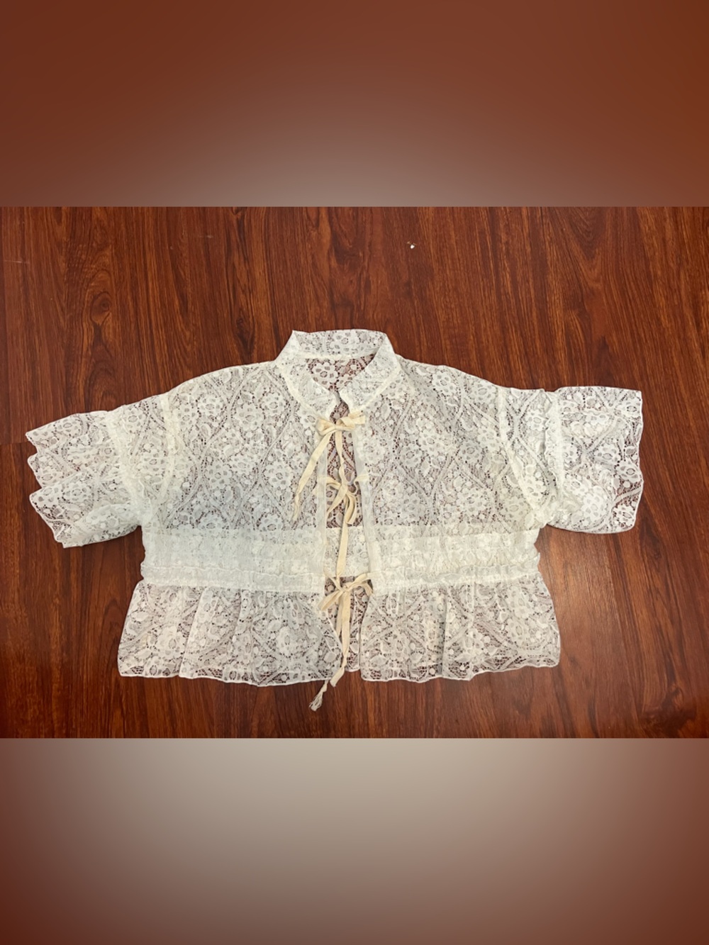 Sheer Lace Tie-Front Blouse